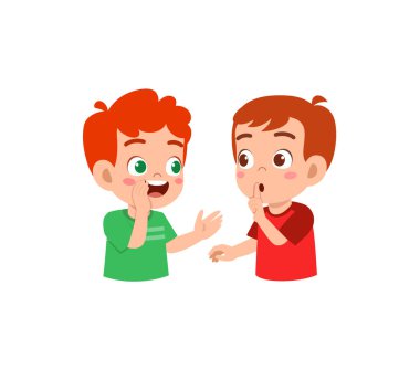 cute boy whisper to friend and ask to keep secret clipart