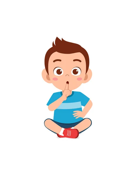 Roztomilý Chlapec Show Close Mouth Finger Pose — Stockový vektor