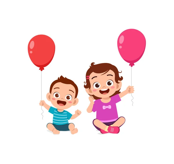 Cute Little Girl Grać Balon Rodzeństwem Dziecko — Wektor stockowy