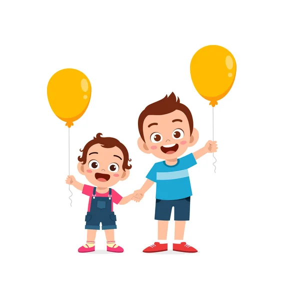 Süße Kleine Junge Spielen Ballon Mit Baby Geschwister — Stockvektor