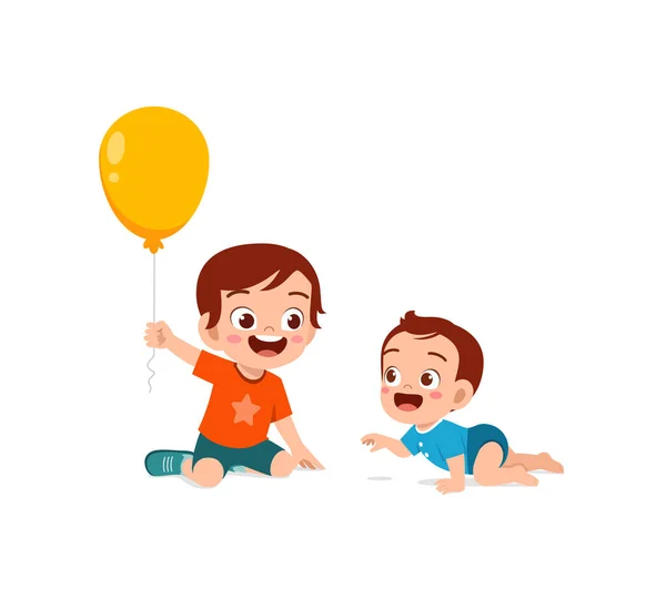 Schattig Jongetje Spelen Ballon Met Baby Broer Zus — Stockvector