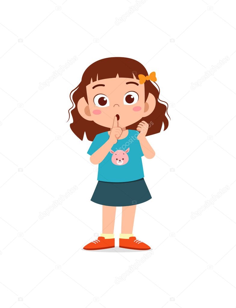 cute little girl show close mouth with finger pose