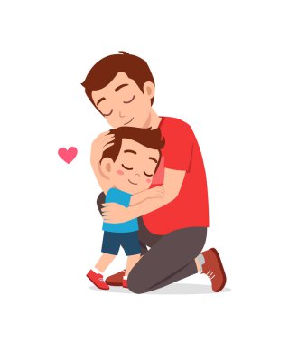 Genç, mutlu baba, küçük sevimli çocuğa sarıl.