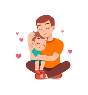 Genç, mutlu baba, küçük sevimli çocuğa sarıl.