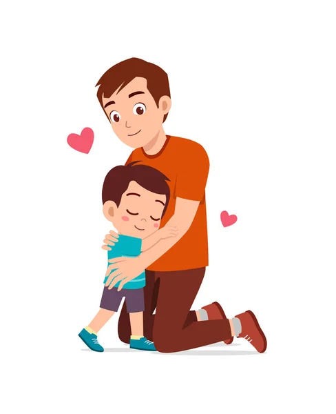 Joven Feliz Padre Abrazo Lindo Niño — Vector de stock