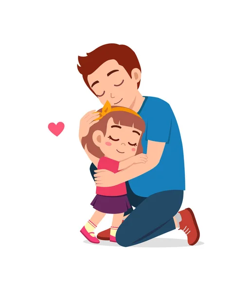 Молодий Щасливий Батько Обіймає Милу Маленьку Дівчинку — стоковий вектор
