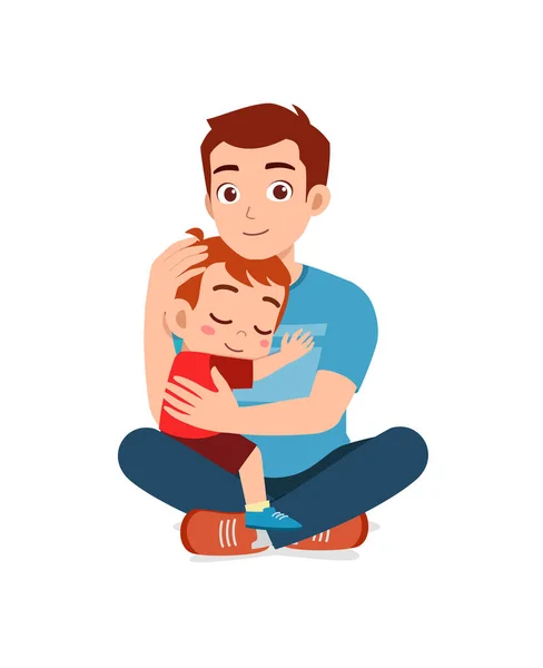 Joven Feliz Padre Abrazo Lindo Niño — Vector de stock