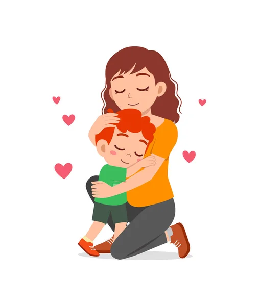 Joven Feliz Madre Abrazo Lindo Niño — Vector de stock