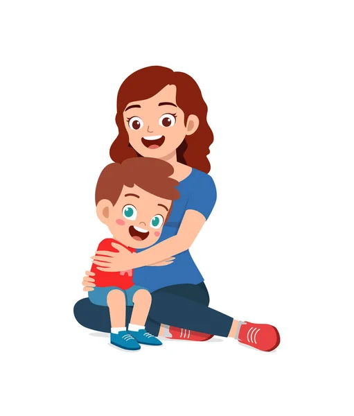 Joven Feliz Madre Abrazo Lindo Niño — Vector de stock