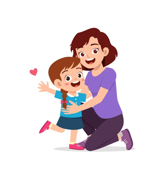 年轻快乐的妈妈拥抱可爱的小女孩 — 图库矢量图片