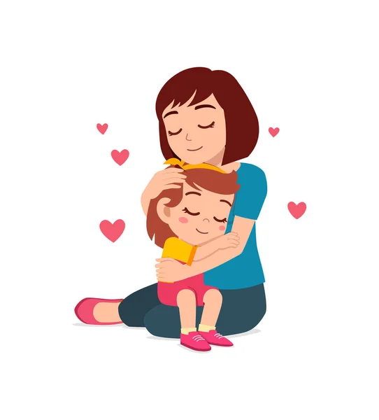 Jovem Feliz Mãe Abraço Bonito Menina — Vetor de Stock