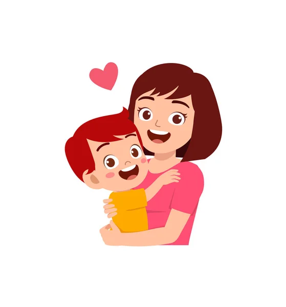 Young Happy Mother Hug Cute Little Boy — Stock Vector