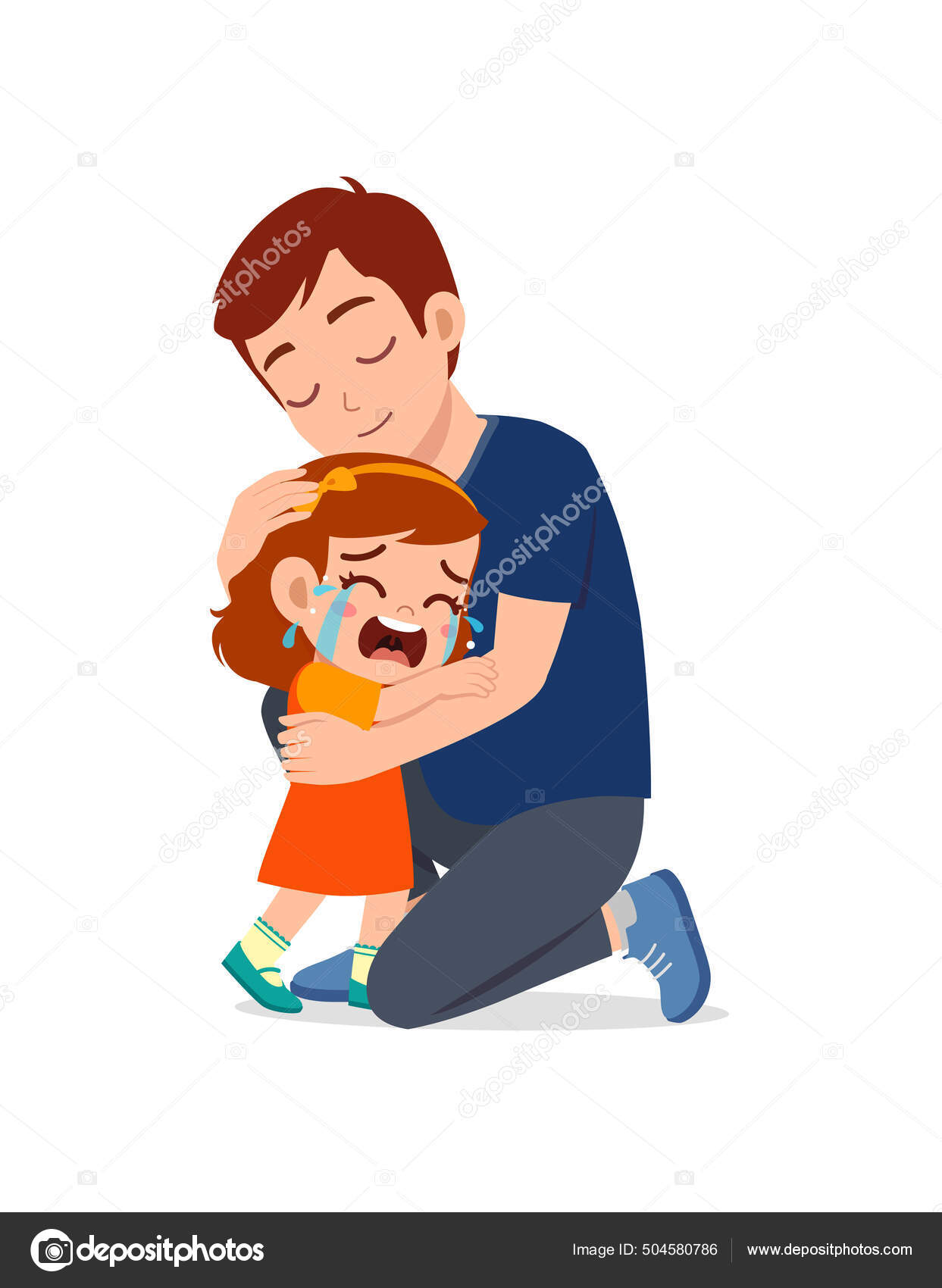 Young Father Hug Crying Little Girl Try Comfort Stock Vector Image by