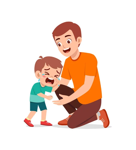 Genç Baba Ağlayan Çocuğu Kucakla Rahatlatmaya Çalış — Stok Vektör