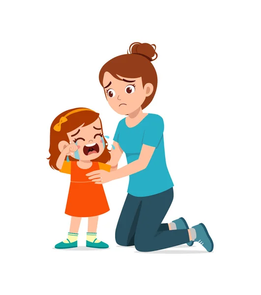 Joven Madre Abrazo Llorando Niña Tratar Consolar — Vector de stock