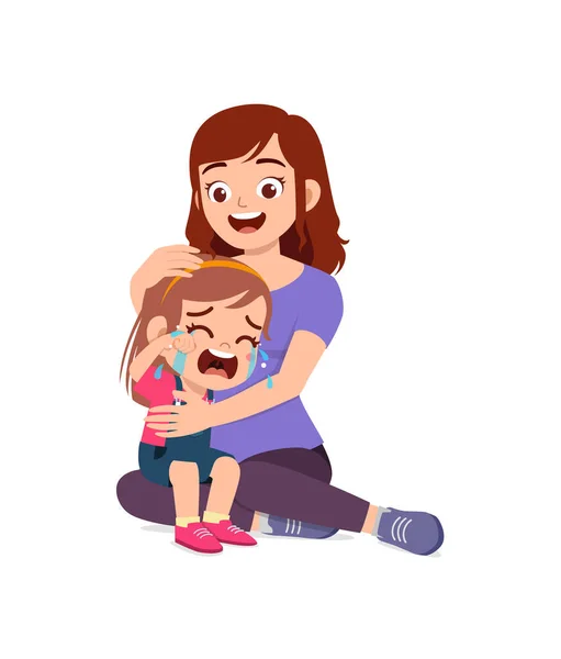 Joven Madre Abrazo Llorando Niña Tratar Consolar — Vector de stock