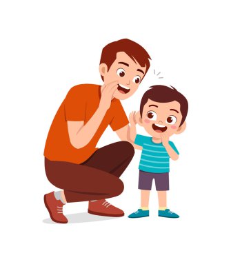 Genç adam tatlı küçük çocuğa sırrını fısıldıyor.