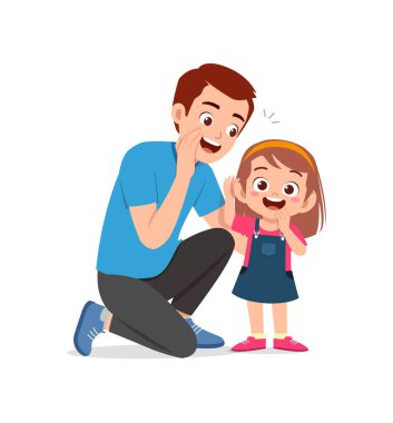 Genç adam tatlı küçük kıza sırrını fısıldıyor.