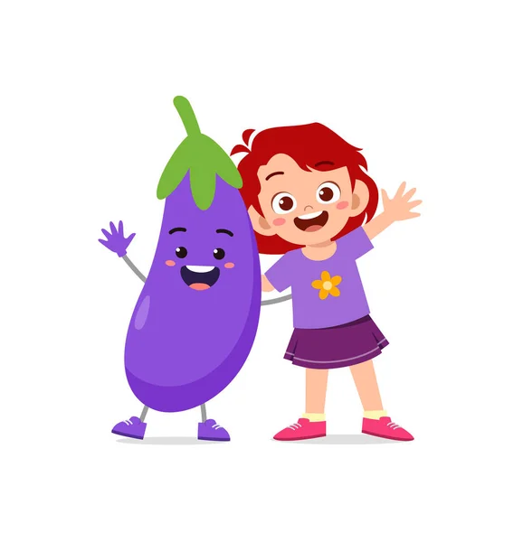 Sevimli Küçük Kız Patlıcan Karakterli — Stok Vektör