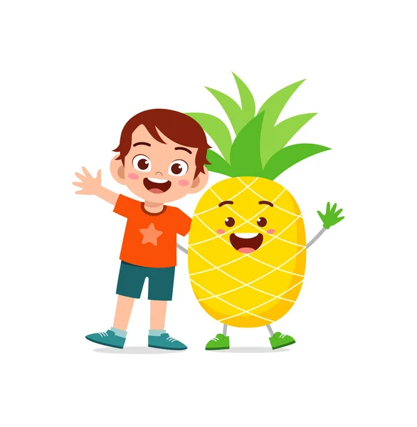 Lindo Niño Para Con Carácter Piña — Vector de stock