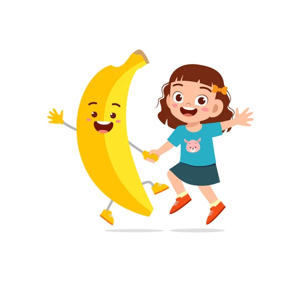 Cute Little Girl Stoi Postaci Banana — Wektor stockowy