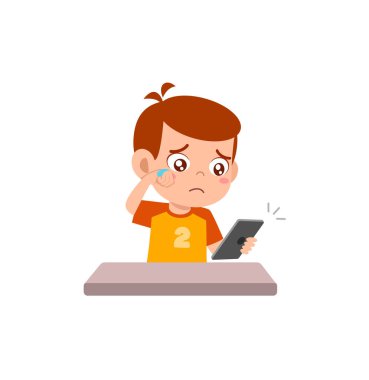 Küçük çocuk cep telefonu kullanıyor ve ağlıyor.