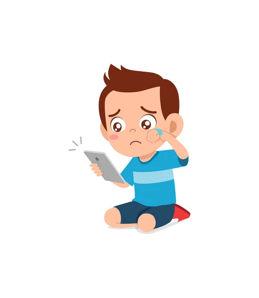 Little Boy Using Mobile Phone Cry — Stock Vector