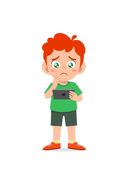 Malý Chlapec Pomocí Mobilního Telefonu Pláč — Stockový vektor
