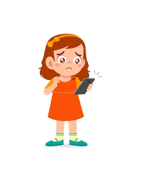 Little Girl Using Mobile Phone Cry — Stock Vector