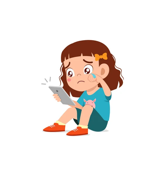 Маленькая Девочка Помощью Мобильного Телефона Плакать — стоковый вектор