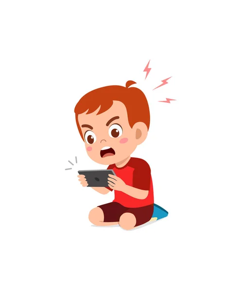 Niño Pequeño Usando Teléfono Móvil Enojado — Vector de stock