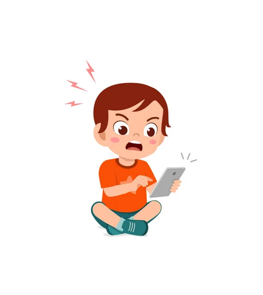 Niño Pequeño Usando Teléfono Móvil Enojado — Archivo Imágenes Vectoriales
