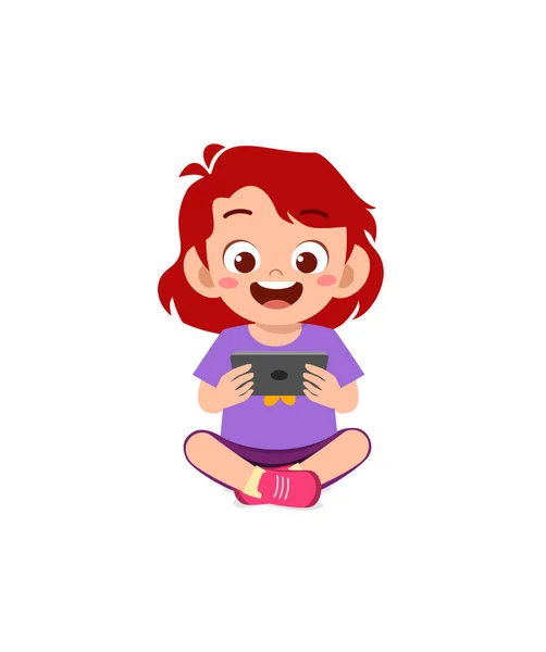 Маленька Дівчинка Використовує Мобільний Телефон Сміється — стоковий вектор