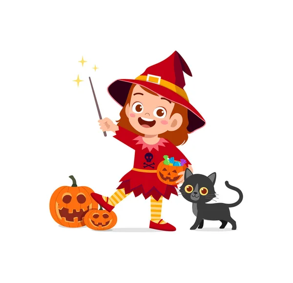 Carino Bambina Indossare Costume Strega Halloween — Vettoriale Stock