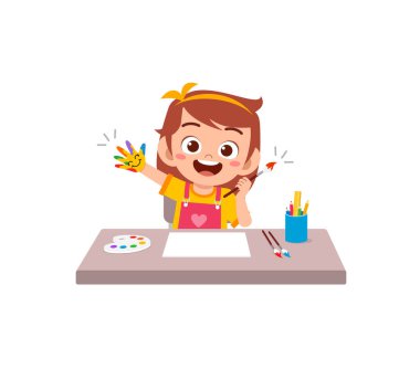 Güzel küçük kız sanat için boya kullanıyor.