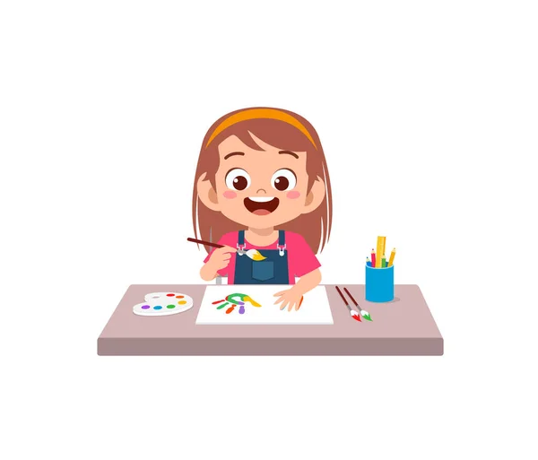 Cute Little Girl Using Paint Hand Art — Stock Vector