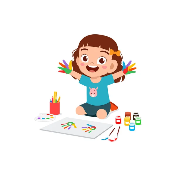 Roztomilý Malý Chlapec Pomocí Barvy Ruce Pro Umění — Stockový vektor