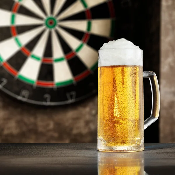 Glass Fresh Cold Beer Dartboard Background Stock Image