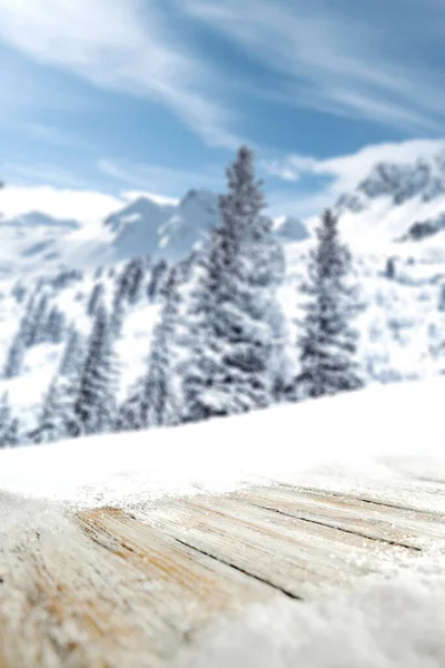 Sfondo Bianco Innevato Montagna Invernale Spazio Prodotti Decorazioni — Foto Stock