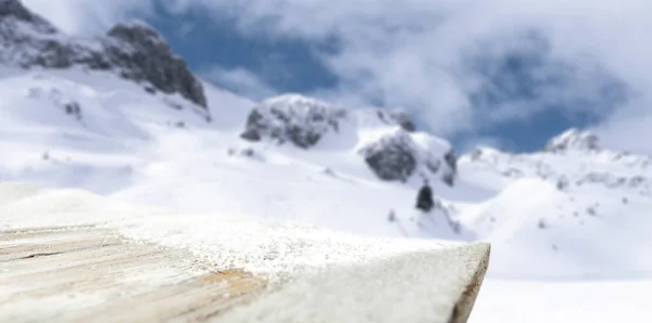 Sfondo Bianco Innevato Montagna Invernale Spazio Prodotti Decorazioni — Foto Stock