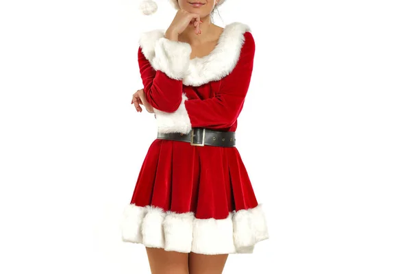 Fête Noël Femme Père Noël Noël Une Fillette Costume Couleur — Photo