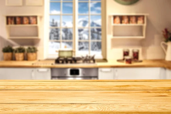 Home Kitchen Interior Wooden Table Place Advertising Product Winter Window Royalty Free Stock Images