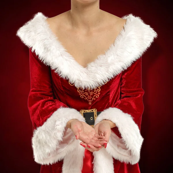 Mulher Pai Natal Faz Parte Corpo Natal Uma Mulher Vestindo — Fotografia de Stock