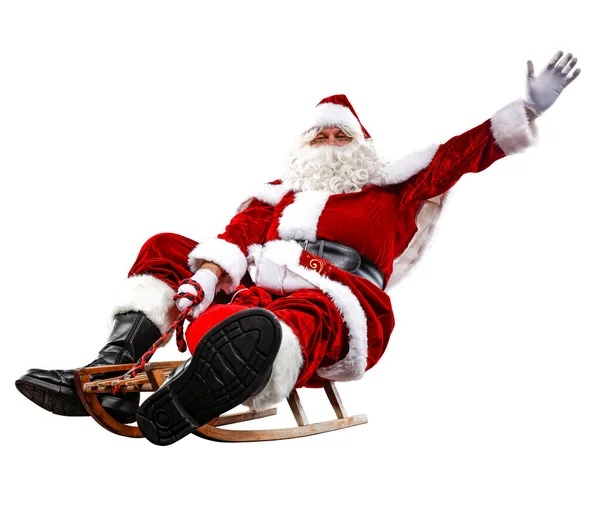Der Weihnachtsmann Auf Seinem Schlitten Mit Einem Sack Voller Geschenke — Stockfoto