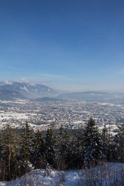 View From Mt. Dobratsch To Villach In Winter — Stock Photo, Image