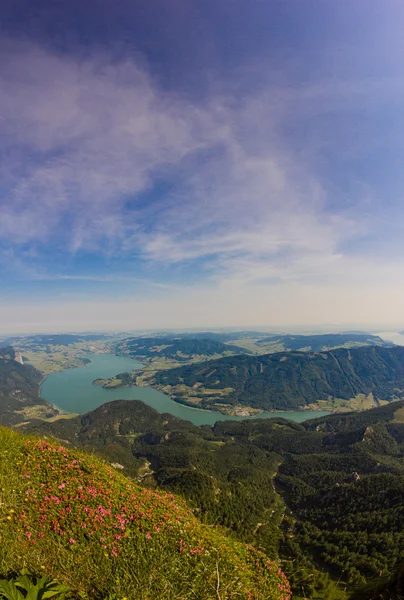 View To Lake Mondsee From Schafbergspitze 1.783 In The Morning — Stock Photo, Image