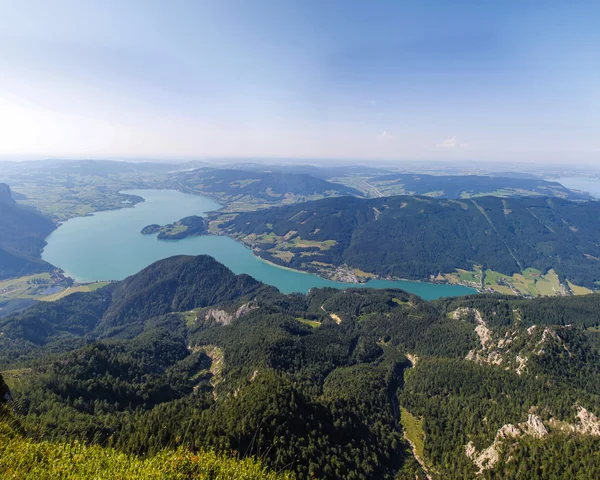 View To Lake Mondsee From Schafbergspitze 1.783 In Salzkammergut — Zdjęcie stockowe