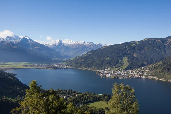 Vista de Mitterberg para Zell Am Ver Lago Zell & Kitzsteinhorn — Fotografia de Stock