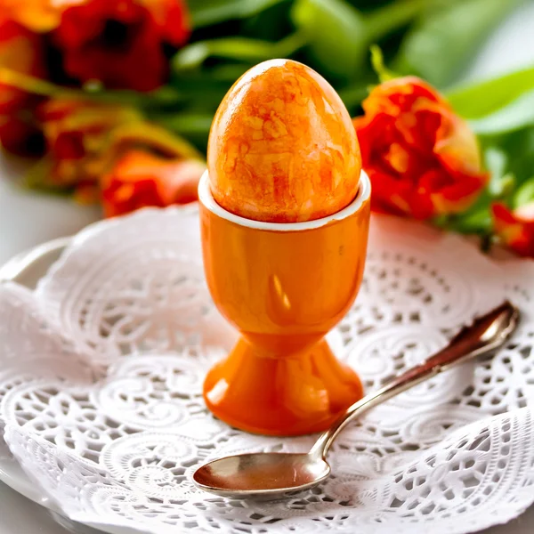 Paasei in egg cup — Stockfoto