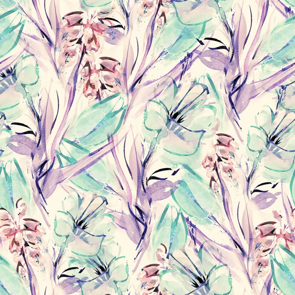 Naadloos patroon van aquarellente bloemen — Stockfoto